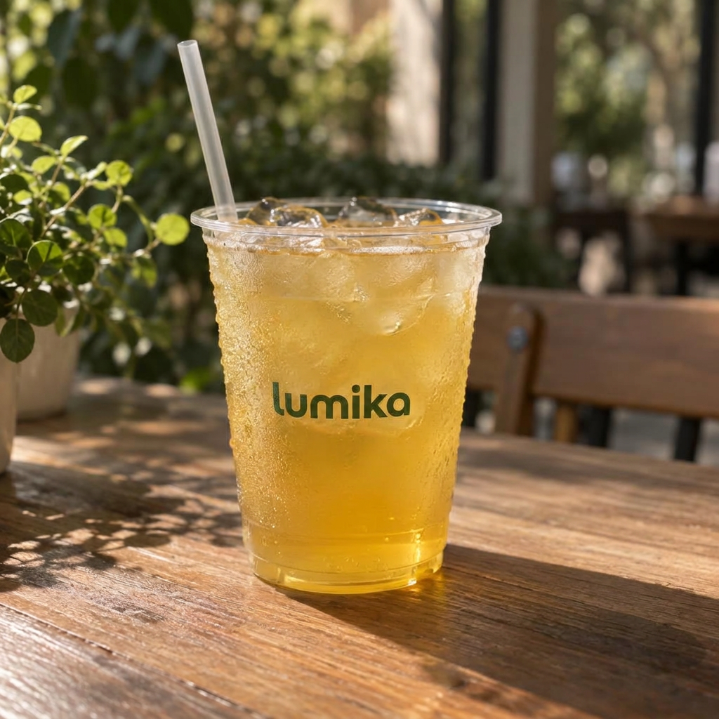 Passion & Glow iced green tea over ice in a Lumika cup